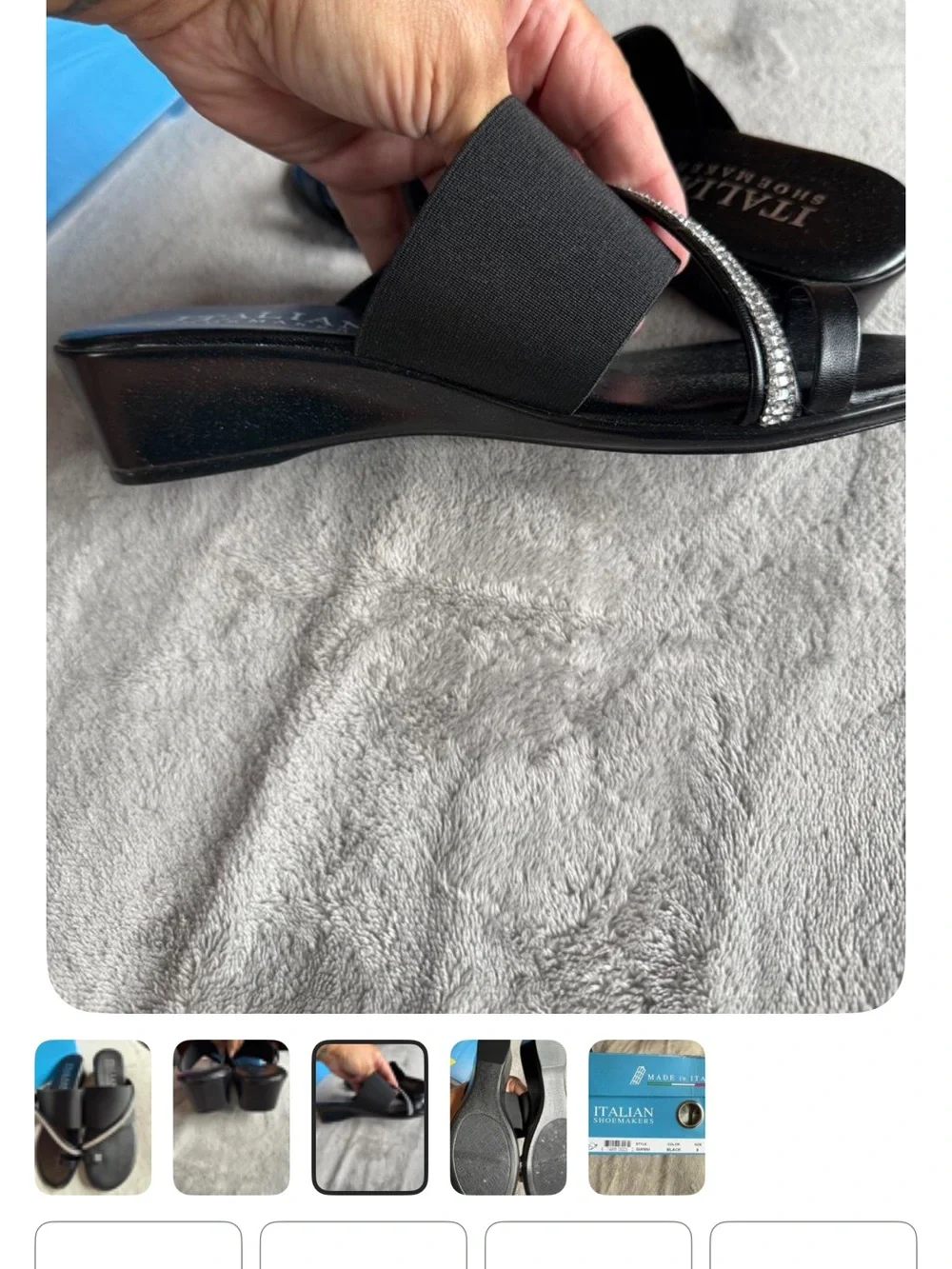 Italian Shoemakers Black Slide Sandals with Rhinestone Strap